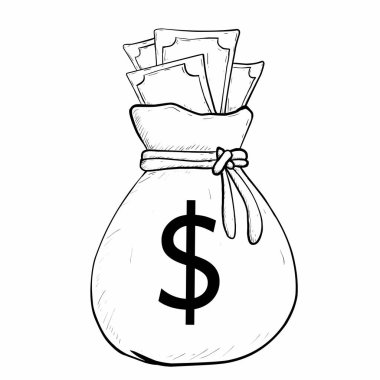 money bag hand drawn dollar sack, money bag sketch. isolated color illustration