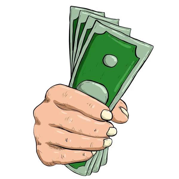 Sketch Money Hand Money Hand Drawn Hand Isolated Color Illustration — Vetor de Stock