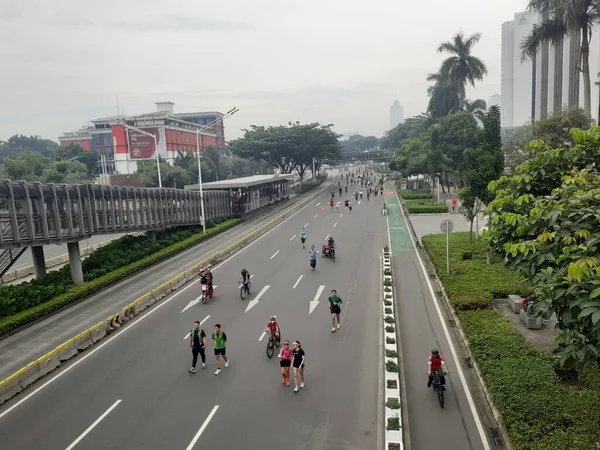 Jacarta Indonésia Outubro 2022 Pessoas São Livres Para Exercitar Bicicleta — Fotografia de Stock