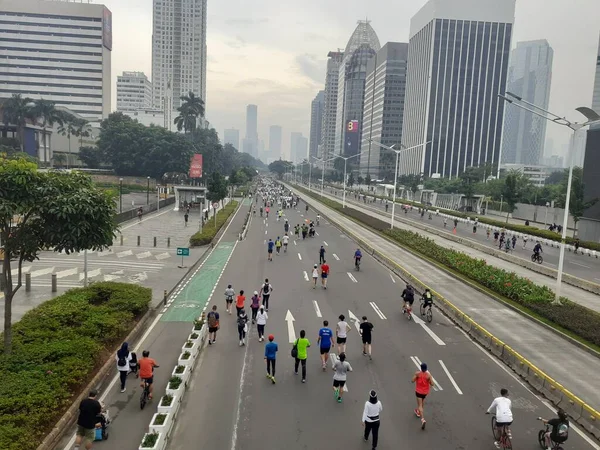 Jacarta Indonésia Outubro 2022 Pessoas São Livres Para Exercitar Bicicleta — Fotografia de Stock
