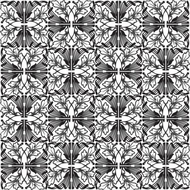 Vektör, çiçekli siluet desenli batik desen resmi, siyah ve beyaz, şeffaf arkaplan