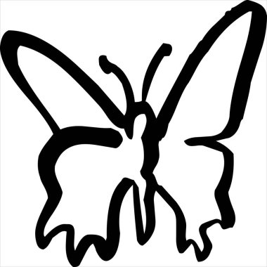 Vektör, kelebek simgesi resmi, siyah ve beyaz renk, şeffaf arkaplan