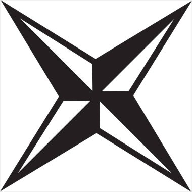 Vektör, dörtgen yıldızın resmi, siyah ve beyaz renk, şeffaf arkaplan