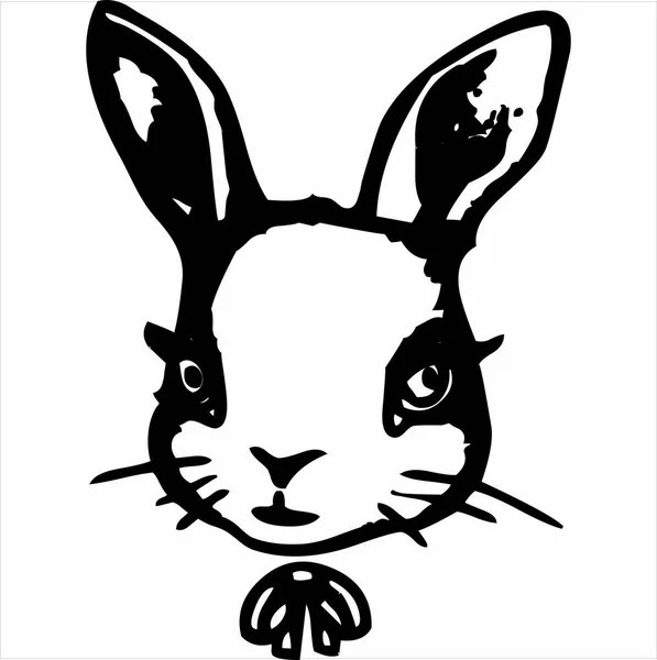 兔子头像图像 黑色和白色 背景透明 — 图库矢量图片