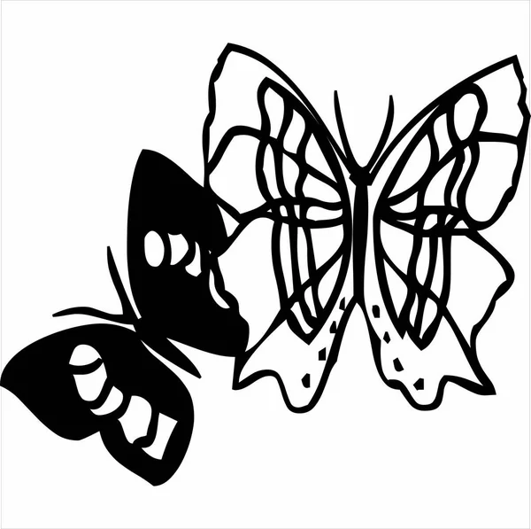 Вектор Зображення Двох Значків Метелика Чорно Білого Кольору Прозорий Фон — стоковий вектор