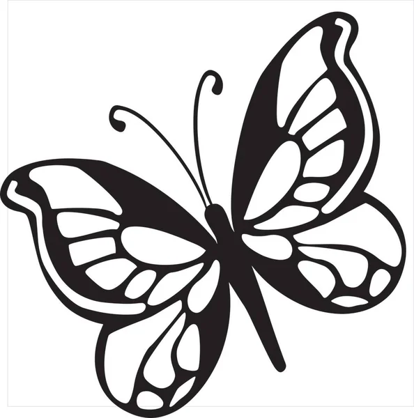 Вектор Изображение Летящей Бабочки Чёрно Белого Цвета Прозрачном Фоне — стоковый вектор