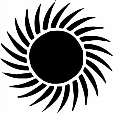 Vektör, siluet güneş ışığı simgesi resmi, siyah ve beyaz renk, şeffaf arkaplan