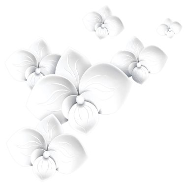 paper flowers background - white orchid llustration, for tiles designing