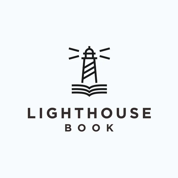 Lighthouse Book Logo Design Vector Illustration — Archivo Imágenes Vectoriales