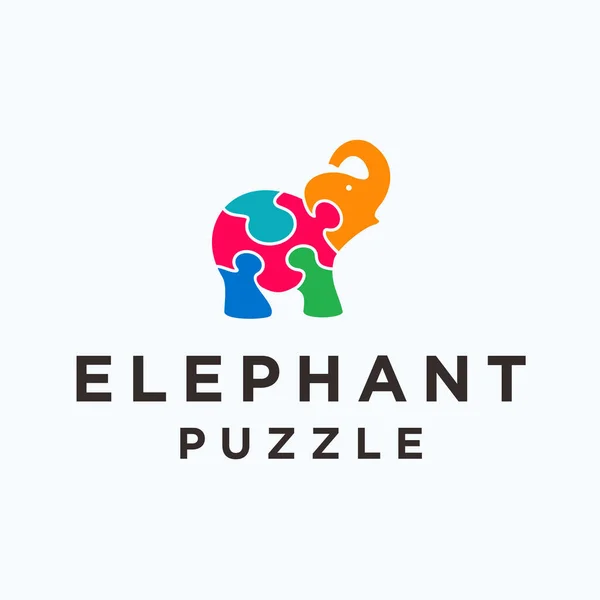 Elephant Puzzle Logo Design Vector Illustration — Vector de stock