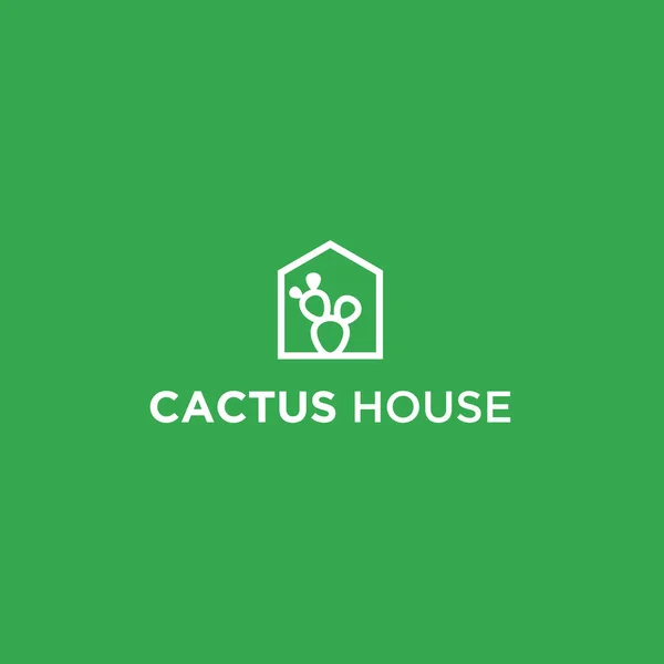 Cactus House Logo Design Vector Illustration - Stok Vektor