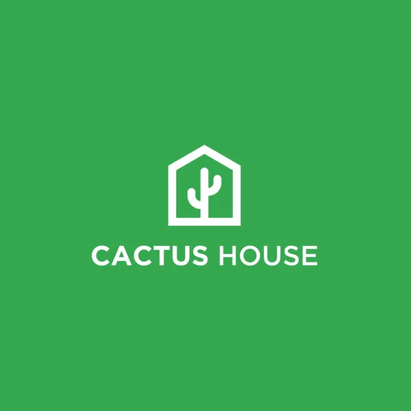 Cactus House Logo Design Vector Illustration - Stok Vektor