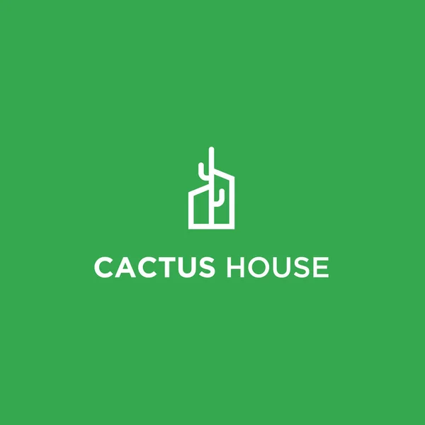 Cactus House Logo Design Vector Illustration - Stok Vektor