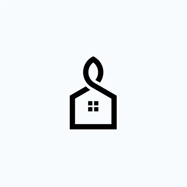 Leaf House Logo Design Vector Illustration - Stok Vektor