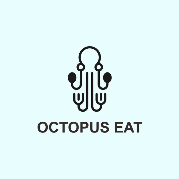 Octopus Food Logo Design Vector Illustration — Vetor de Stock