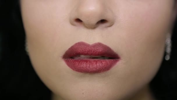 La chica se lame eróticamente los labios con la lengua — Vídeos de Stock