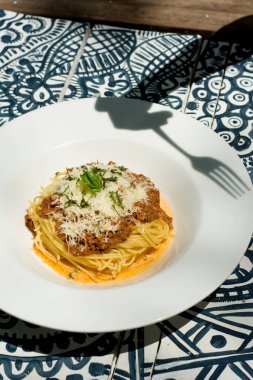 Spagetti salamı ve parmesan.