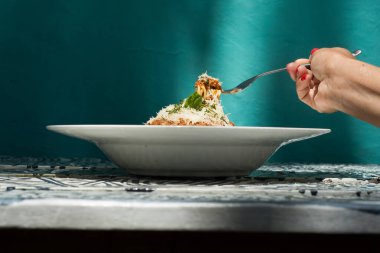 Spagetti salamı ve parmesan.