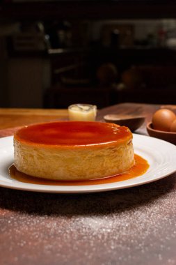 Flan. Quesillo. Creme brulee. Milk and egg dessert. Egg tart. Dessert. Candy.