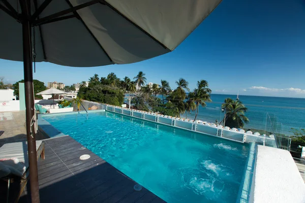 Beach Hotel Moroccan Architecture Style Sunbathing Balcony Pool Roof — Zdjęcie stockowe