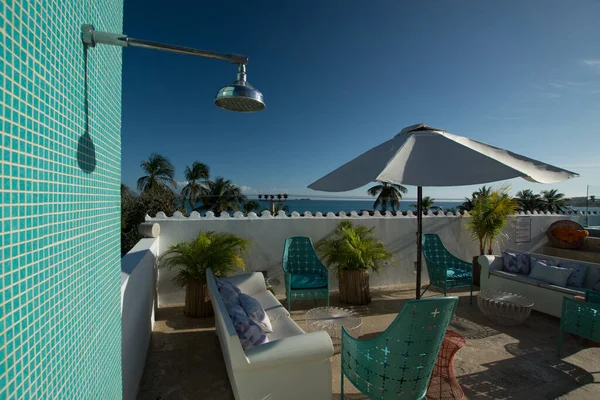 Beach Hotel Moroccan Architecture Style Sunbathing Balcony Pool Roof — Foto de Stock