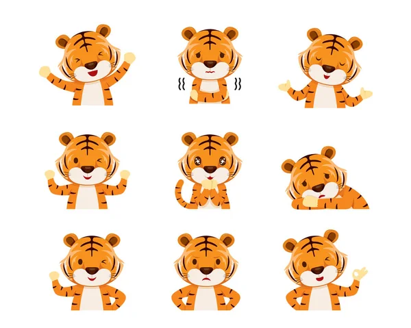 Χαριτωμένο Tiger Emoticons Διαφορετικά Λιβάδια Που Διανυσματικά Γραφικά