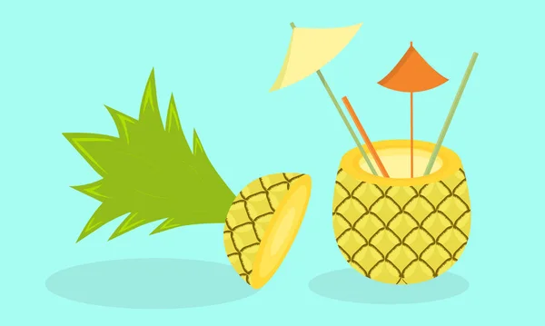 Exotic Pineapple Cocktail Pina Colada Summer Poster Beach Cocktail Pineapple — ストックベクタ