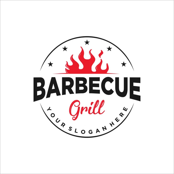 Vintage Retro Rustic Bbq Grill Barbecue Barbeque Label Stamp Logo — Stock Vector
