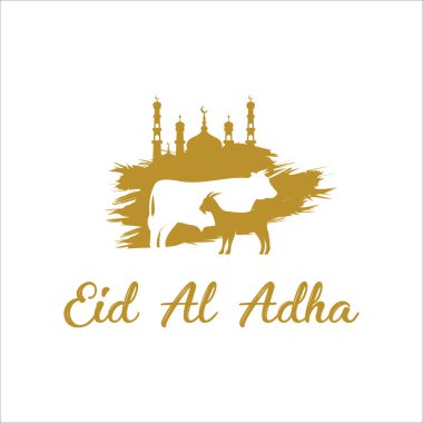 Bayram Mübarek Kutlama Arkaplanı için keçi resimli Kurban Metni Fırça Vuruşu. Vector Illustration bölüm. 10