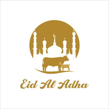 Bayram Mübarek Kutlama Arkaplanı için keçi resimli Kurban Metni Fırça Vuruşu. Vector Illustration bölüm. 10