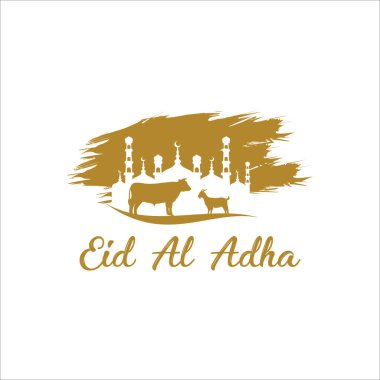 Bayram Mübarek Kutlama Arkaplanı için keçi resimli Kurban Metni Fırça Vuruşu. Vector Illustration bölüm. 10