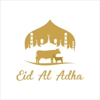 Bayram Mübarek Kutlama Arkaplanı için keçi resimli Kurban Metni Fırça Vuruşu. Vector Illustration bölüm. 10