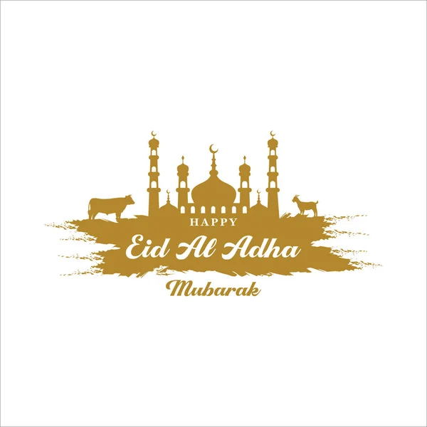 Eid Adha Text Brush Stroke Goat Illustration Eid Mubarak Celebration — Wektor stockowy