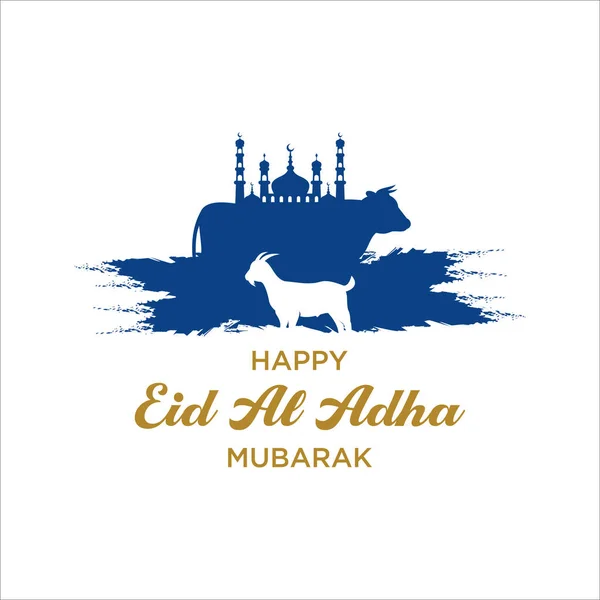 Eid Adha Text Brush Trazo Con Ilustración Cabra Para Eid — Vector de stock