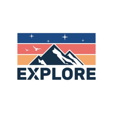 Dağ illüstrasyonu, açık hava macerasını keşfetmek. Tişört ve diğer kullanım alanları için vektör grafiği.