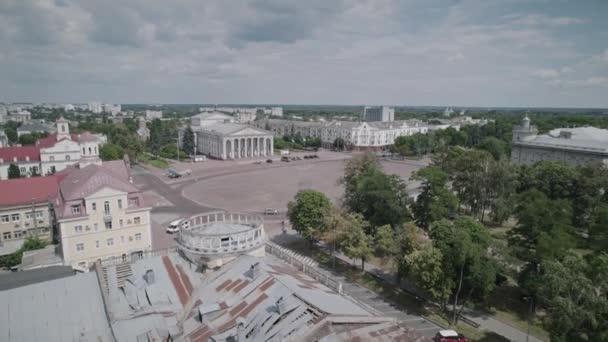 Légi Felvétel Egyik Lerombolt Épületről Egy Chernihiv Központjában Történt Rakétatámadás — Stock videók
