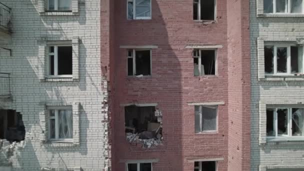 Aerial Footage Residential Building Destroyed Russian Missiles Chernihiv — Video