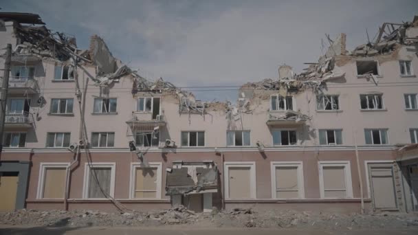 Destroyed Hotel Building Chernihiv Being Hit Russian Bomb — Video Stock