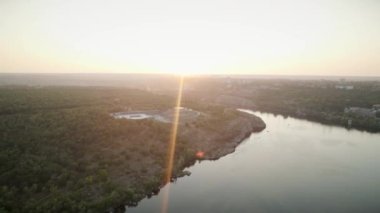 Aerial view of Khortytsya island and historical museum 4K