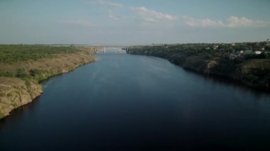 Aerial view of the bridge connecting the two banks of the city 4K
