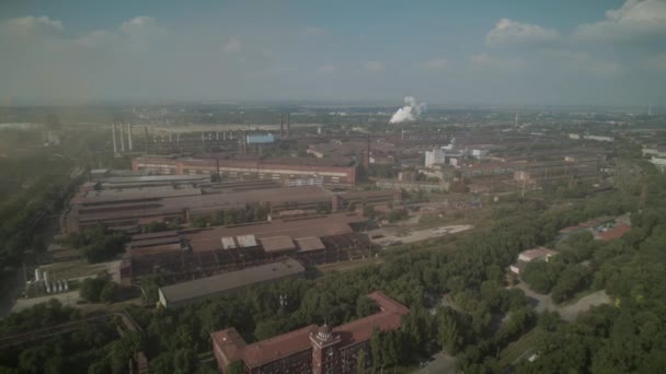 Aerial View Old Abandoned Hangars Red Roofs — Stock video