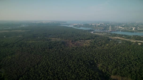 Aerial View Several Bridges Dnieper River Hydroelectric Power Station — Stock videók