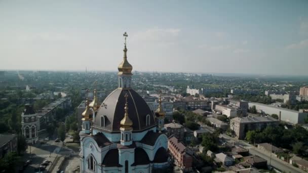 Aerial View Beautiful Church Dome Mariupol — Vídeo de stock