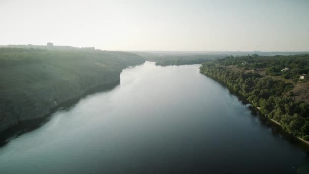 Aerial View Wide River Two Green Shores — Stock videók