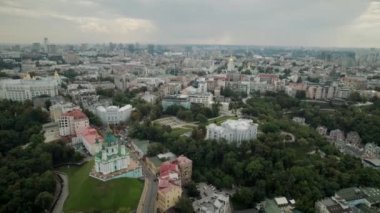 Beautiful landscape aerial view of the city center. Colorful buildings 4K