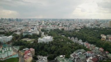 Aerial panorama view of megapolis. Churches, smart buildings 4K