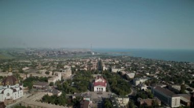 Aerial top view of the Drama theatre in Mariupol before war 2022 4K