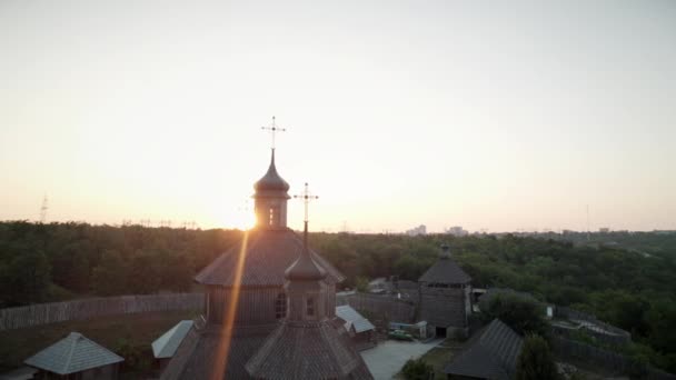 Aerial View Ancient Wooden Church Dome — Stockvideo