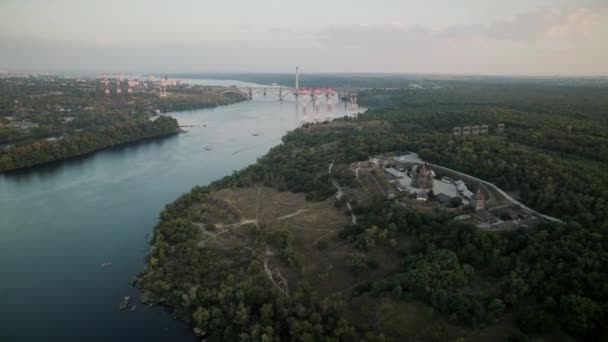 Aerial View Ancient Historical Place Zoporozhskaya Sich — 图库视频影像