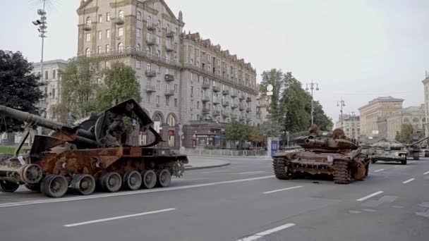 Destroyed Many Flagship Tanks Russian Army Presented Parade Kyiv Independence — Αρχείο Βίντεο